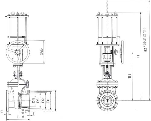 Z641F气动闸阀尺寸图