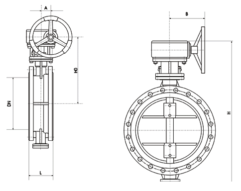 D343H型金属密封蝶阀尺寸图