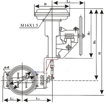 ZMAW气动薄膜调节蝶阀尺寸图