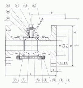 Q41F三片式法兰球阀尺寸图