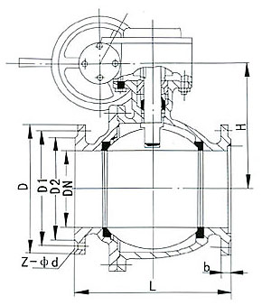 Q347H不锈钢蜗轮固定球阀尺寸图