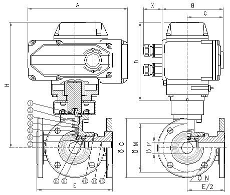 Q944F电动三通球阀电动三通球阀尺寸图