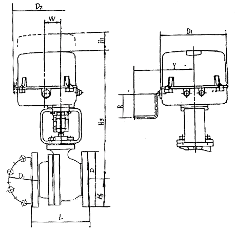 电动O型球阀/电动O型切断球阀尺寸图