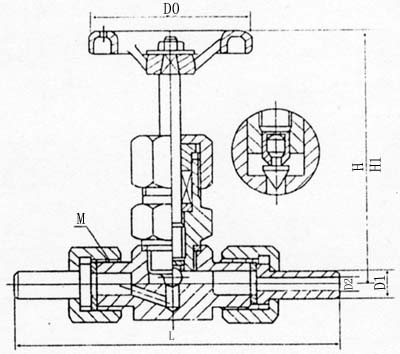 J21W外螺纹截止阀尺寸图