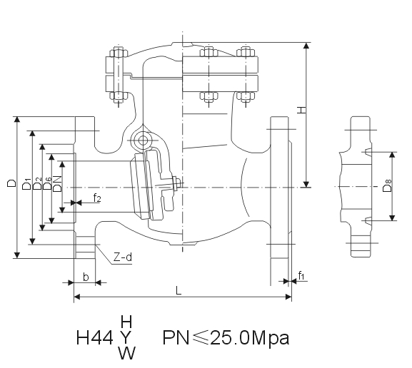 H44H旋启式止回阀尺寸图